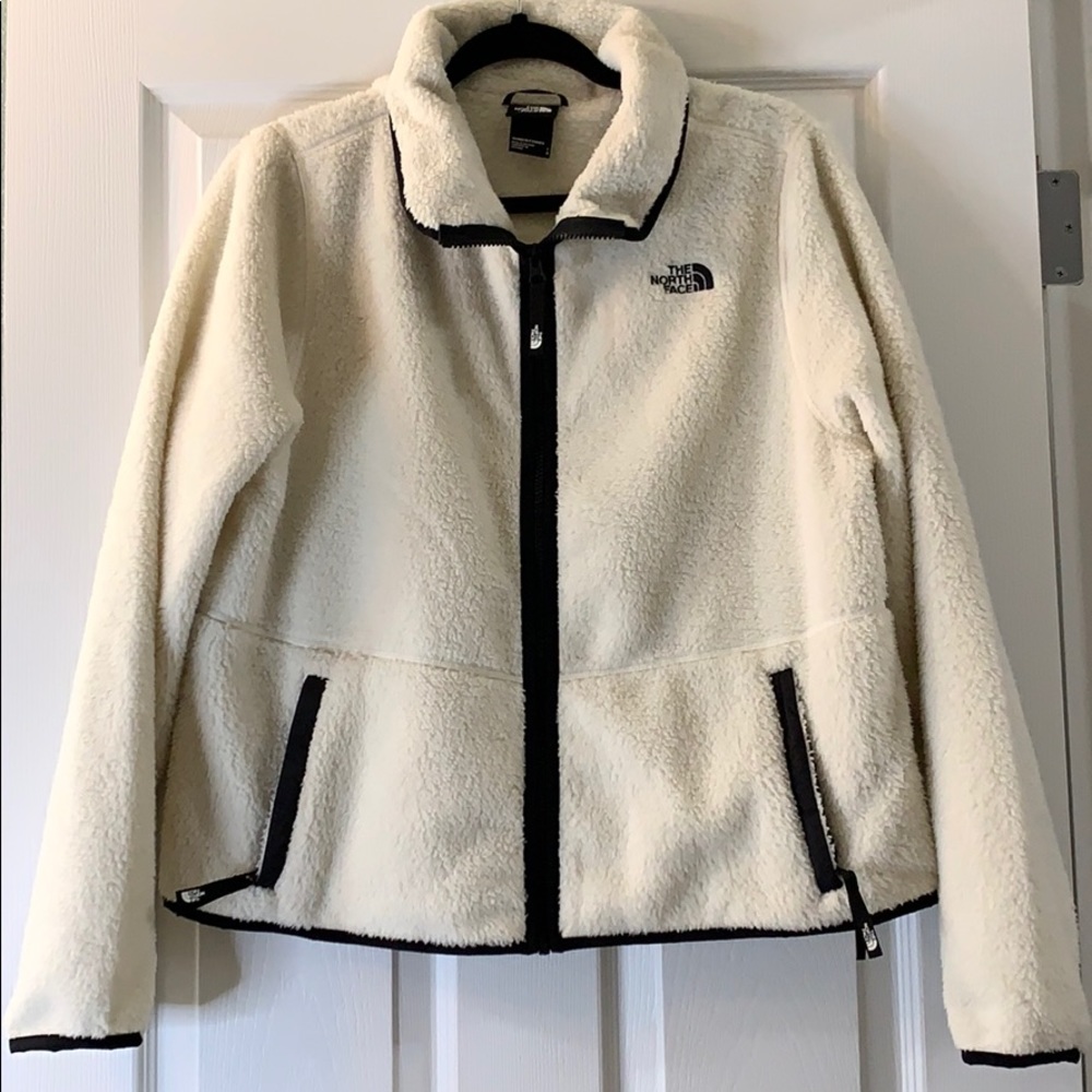 Cream White fuzzy North Face jacket